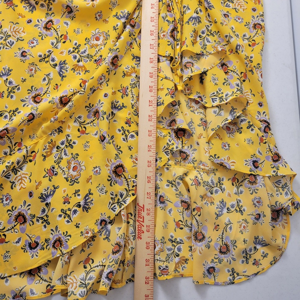 New Max Studio Wrap Skirt Womens XL Yellow Floral Ruffle Midi Romantic Cottage - Picture 11 of 16